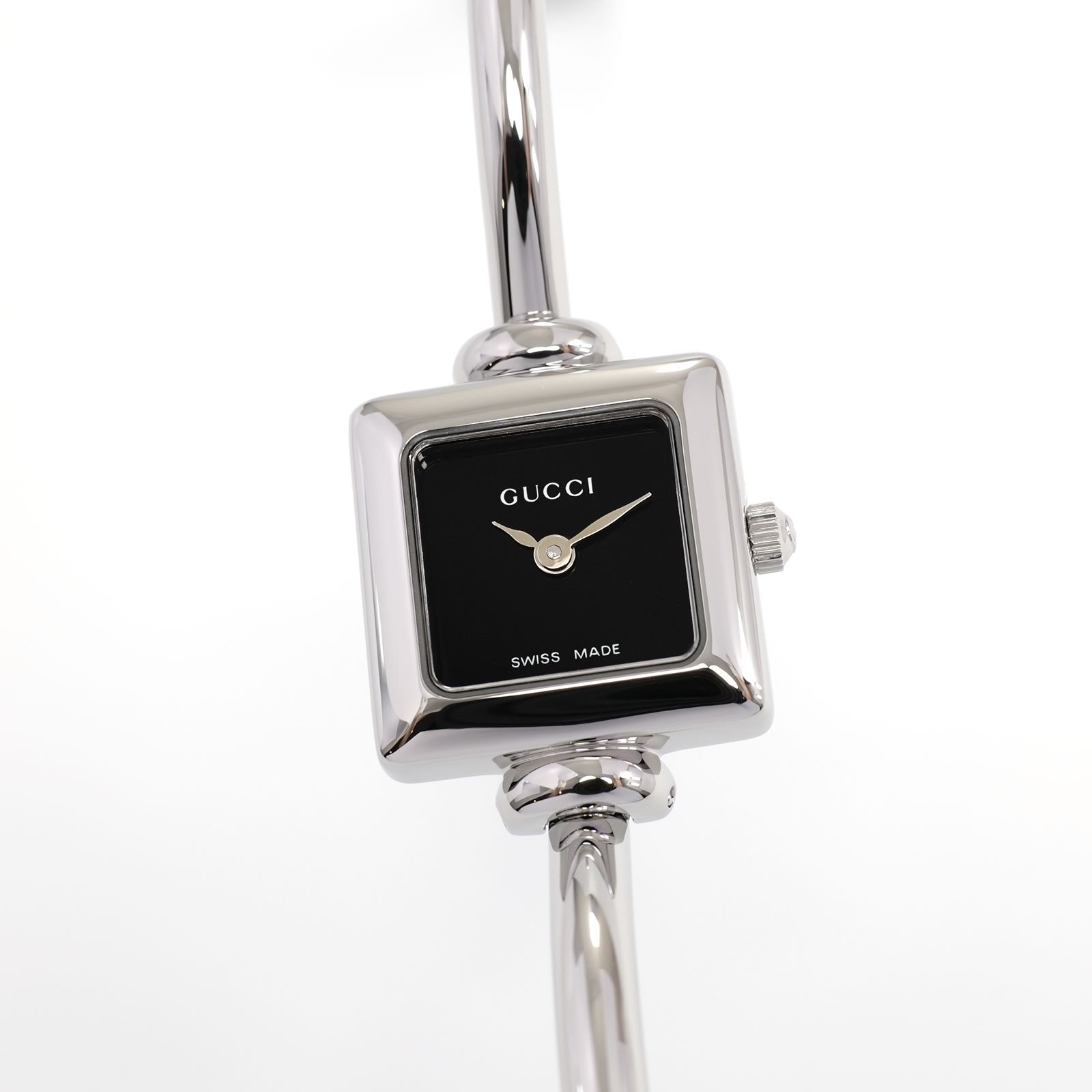 Gucci 1900L Ladies 19mm Black Dial Square Watch - 16.5cm Bangle Stainless Steel