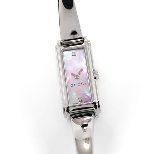 Gucci G-Line 109 Ladies 14mm Pink Mother of Pearl Diamonds YA109520 Rectangular