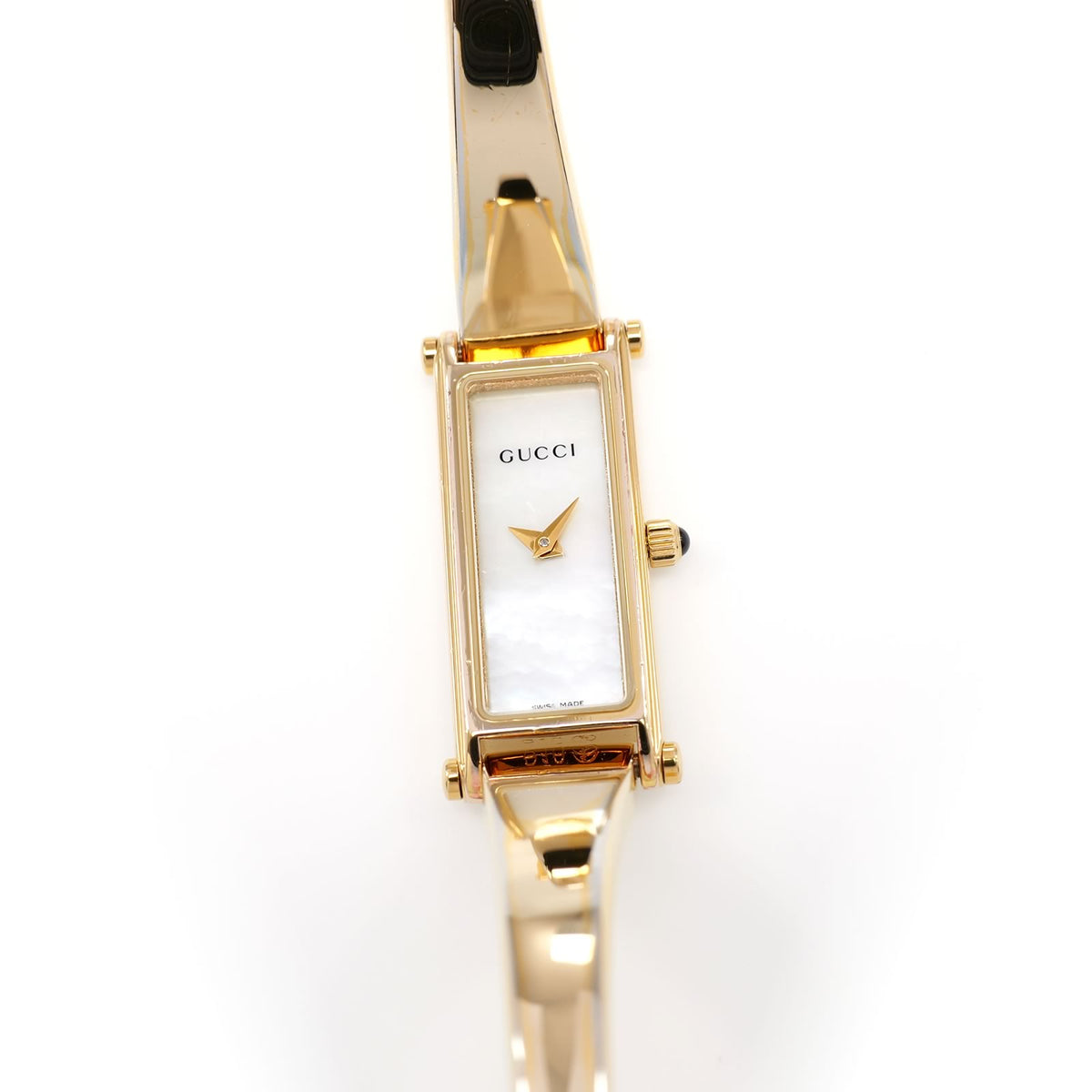 Gucci 1500L Ladies 12mm White Mother of Pearl Dial 18k Gold Plated 16.5cm Bangle