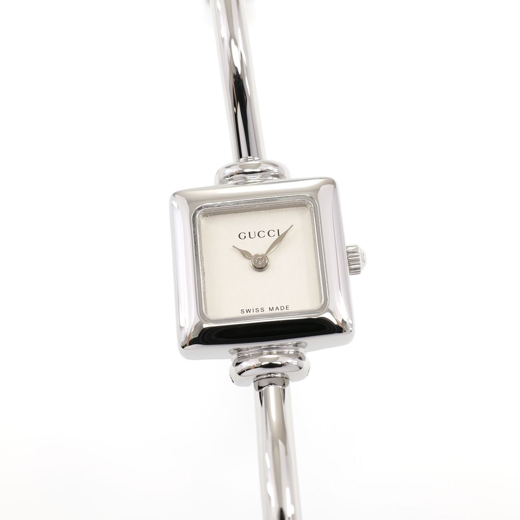 Gucci 1900L Ladies 19mm Silver Dial Square Watch - 16.5cm Bangle Stainless Steel