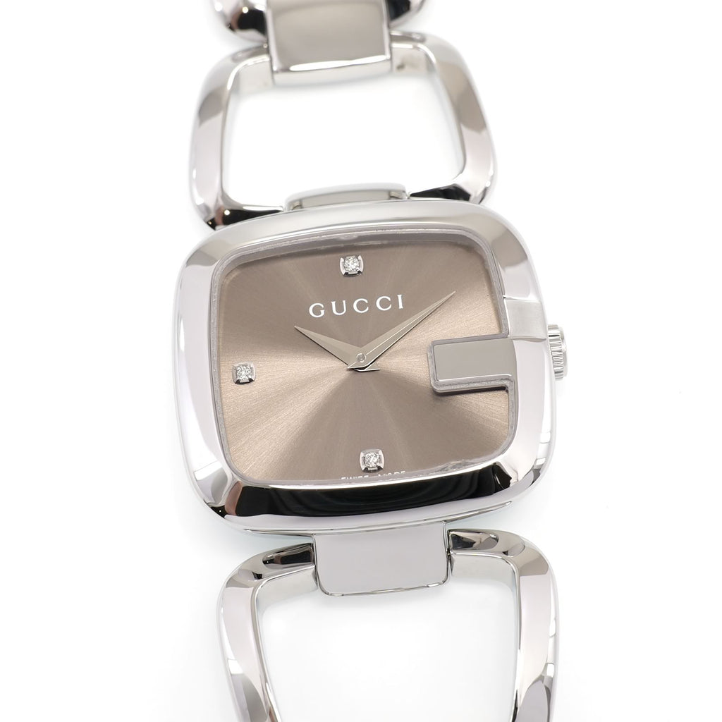 Gucci G 125.4 Ladies 31mm Brown Sunburst Dial 3 Diamond YA125401 Stainless Steel