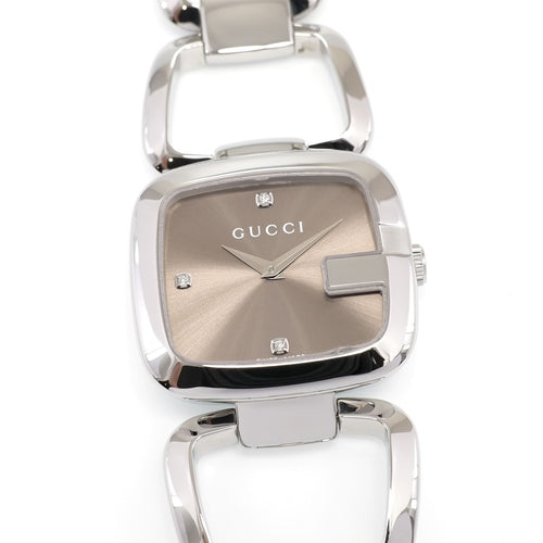 Gucci G 125.4 Ladies 31mm Brown Sunburst Dial 3 Diamond YA125401 Stainless Steel