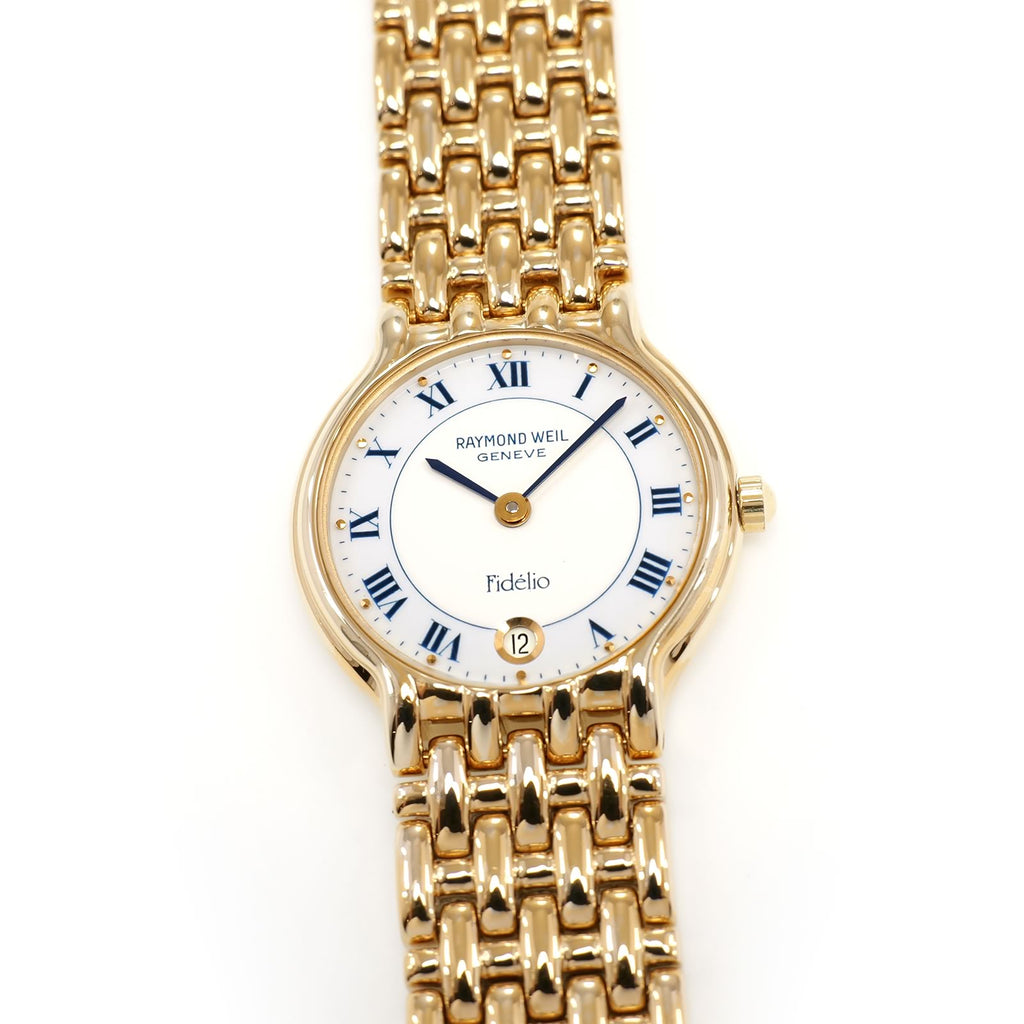 Raymond Weil Fidélio 4702 Ladies 24mm White & Blue Dial 18k Gold Roman Numerals