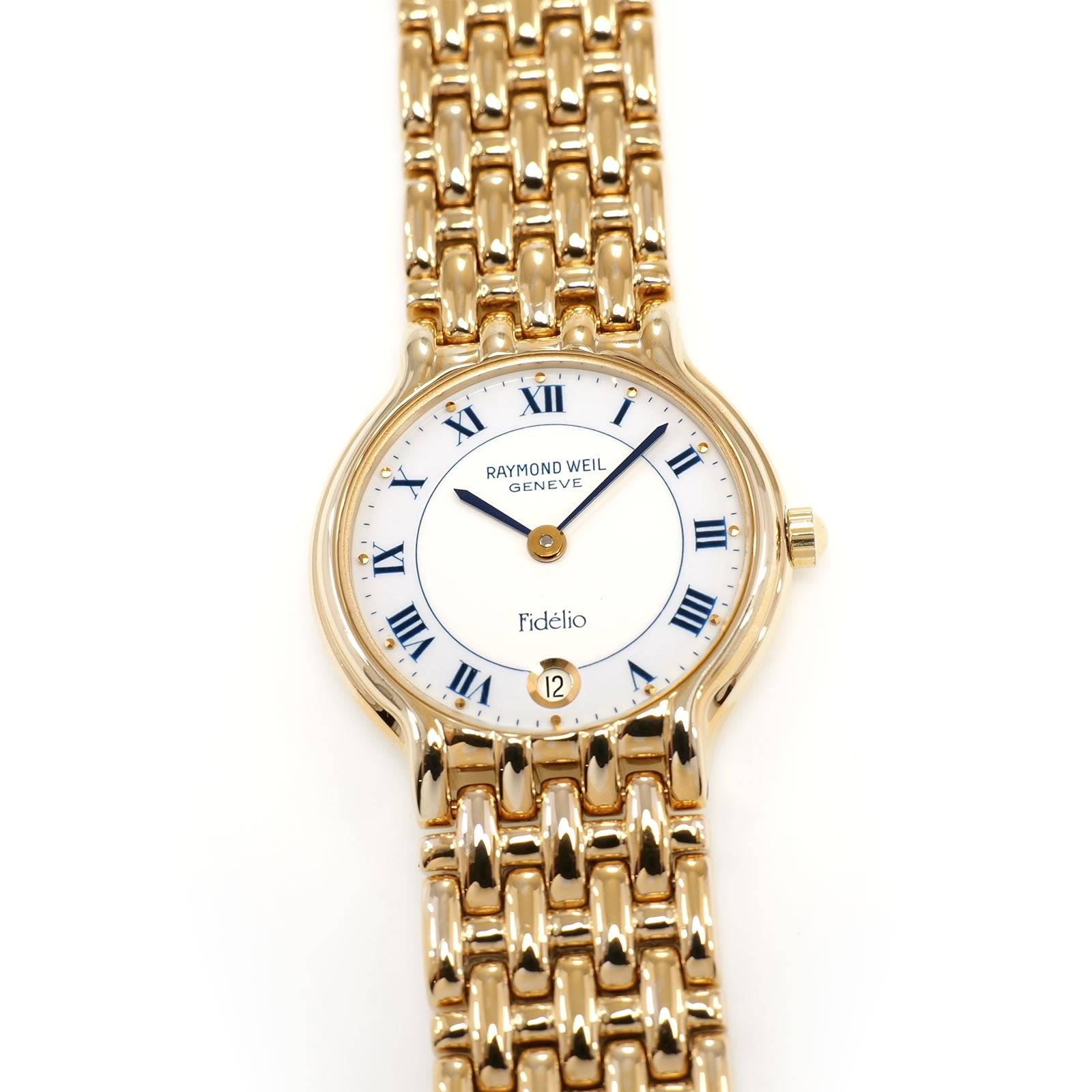 Raymond Weil Fidélio 4702 Ladies 24mm White & Blue Dial 18k Gold Roman Numerals