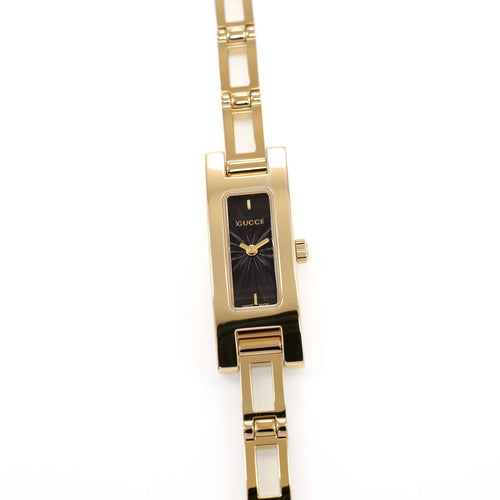 Gucci 3900L Ladies 12mm Black Guilloche Dial Gold Bracelet Watch Rectangular