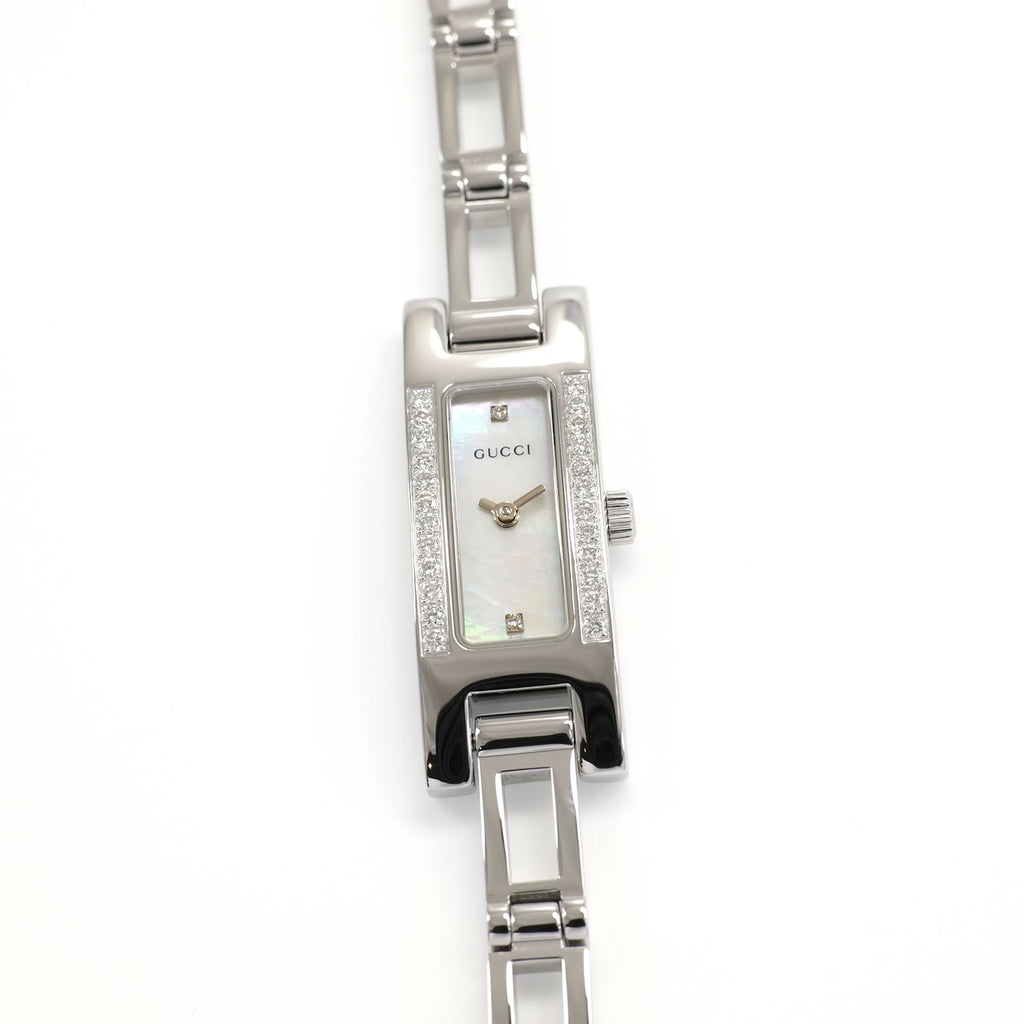 Gucci 3900L Ladies 12mm White Mother of Pearl Dial with 26 Diamonds Rectangular