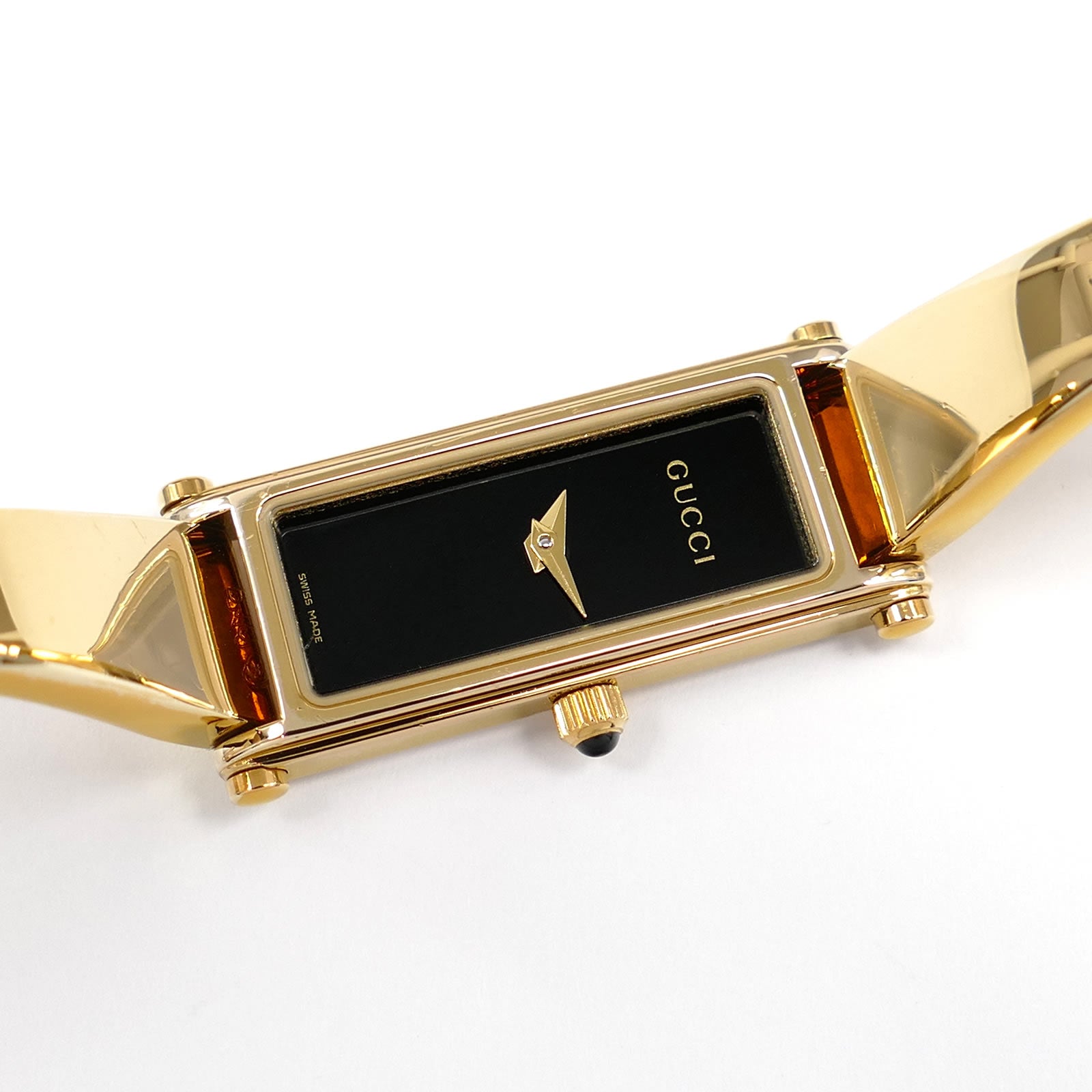 Gucci 1500L Black Dial 18k Gold Plated Bangle Ladies 12mm – SWWatches