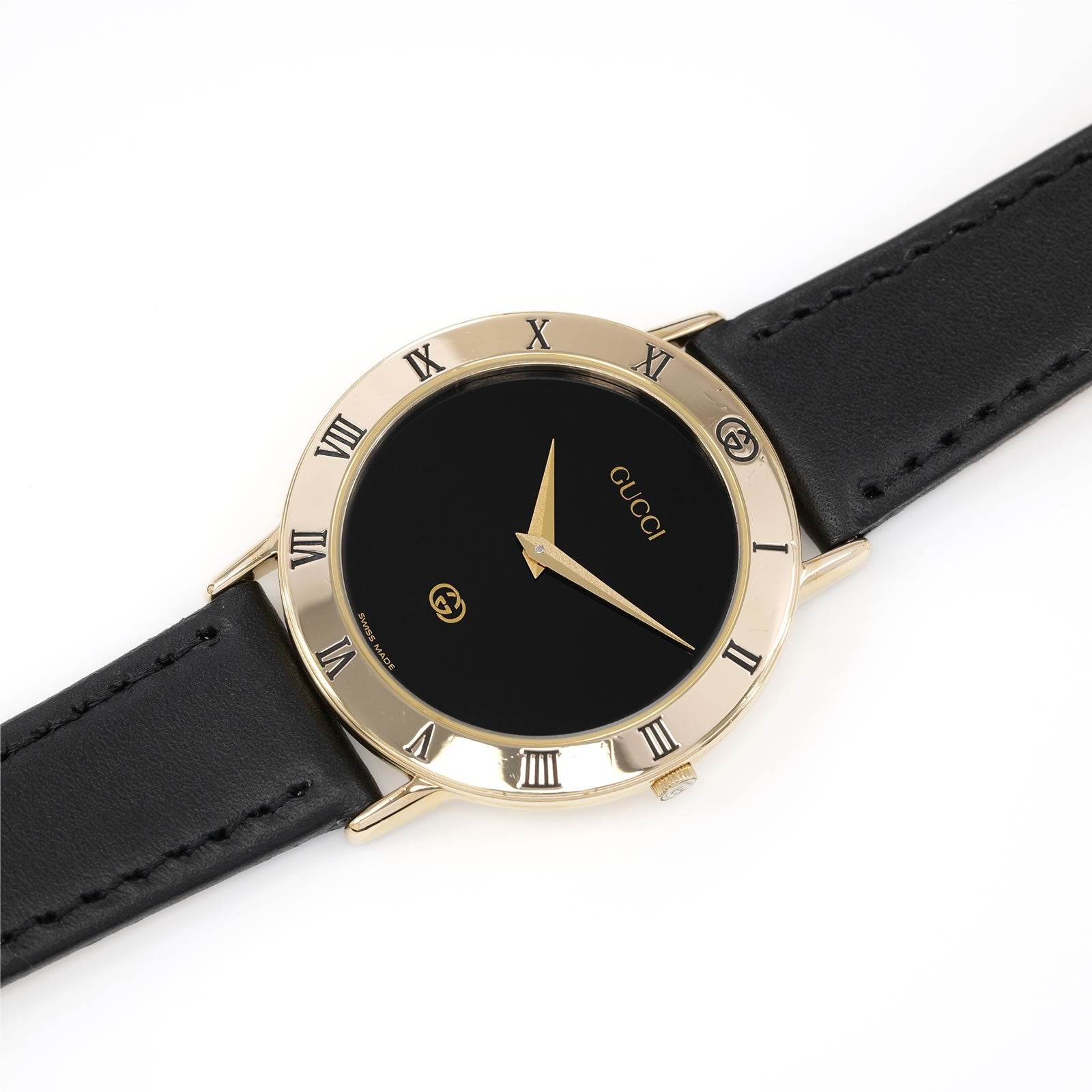 Gucci 3000M Black Dial 18k Gold Plated men's watch