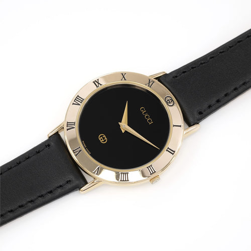 Gucci 3000M Black Dial 18k Gold Plated men's watch