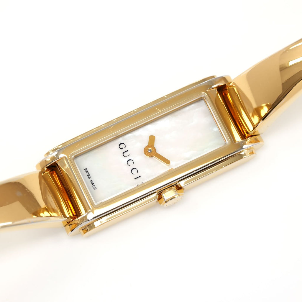 Gucci G-Line 109 White Mother of Pearl Dial rectangular dial bangle watch