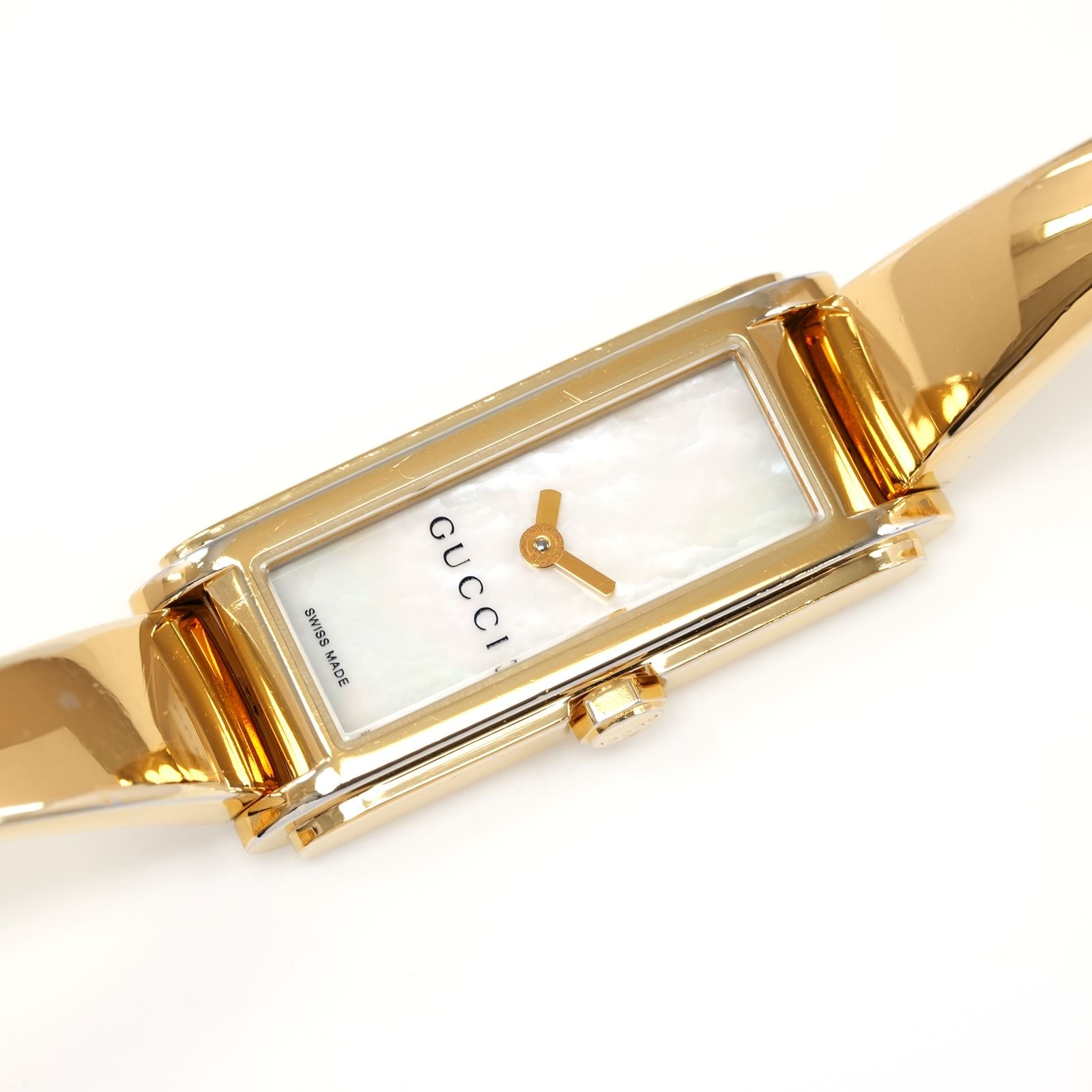 Gucci G-Line 109 White Mother of Pearl Dial rectangular dial bangle watch
