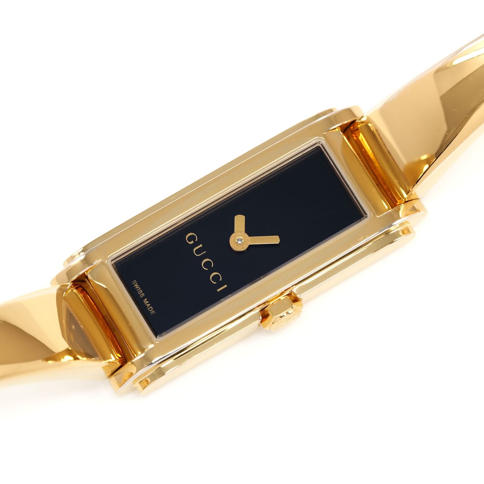 Gucci G-Line 109 Black Sunburst Dial 18k Gold Plated Bangle