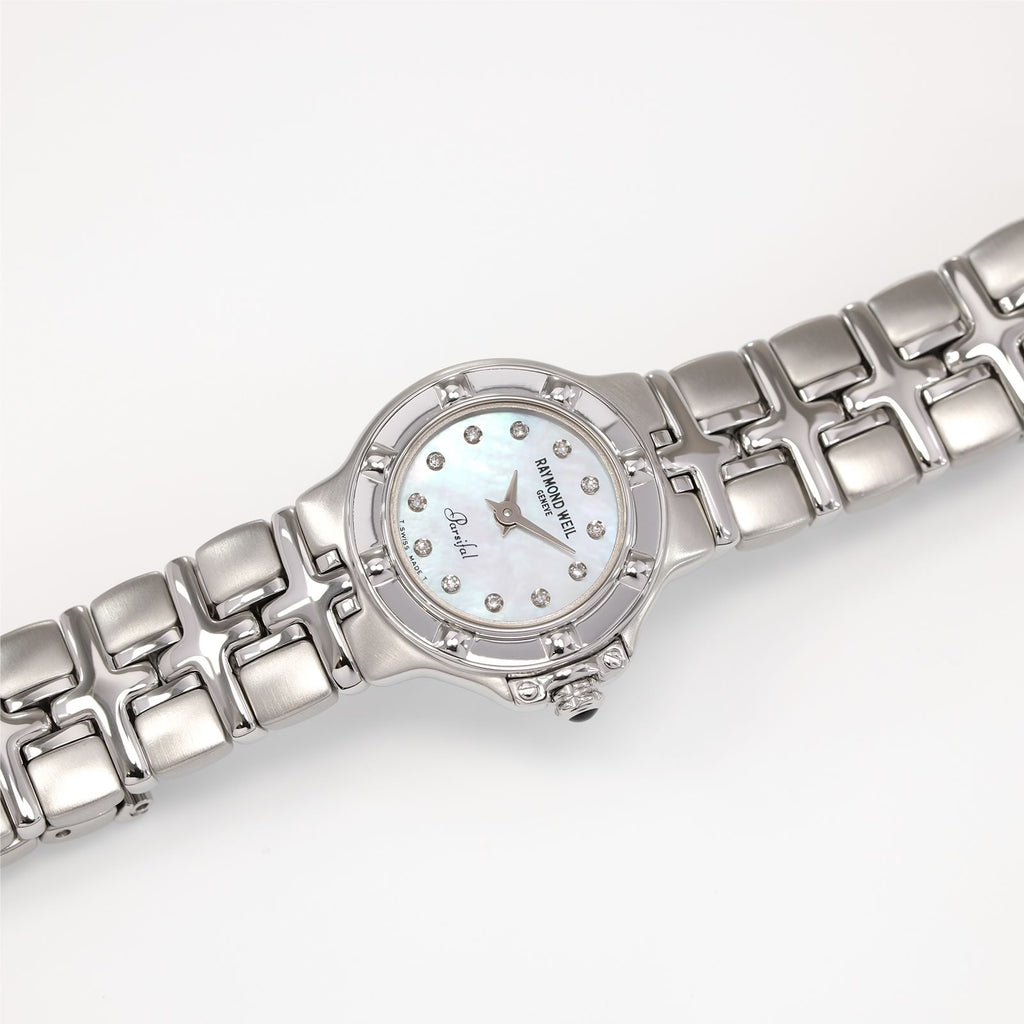 Raymond Weil Parsifal Ladies White Mother of Pearl watch with diamond markers 9691-ST-97081