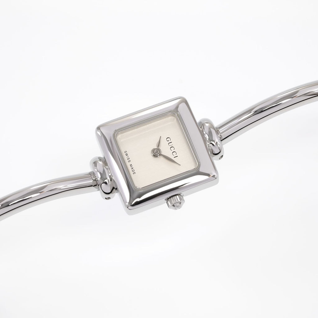 Gucci 1900L Ladies Silver Dial Square Watch on Bangle