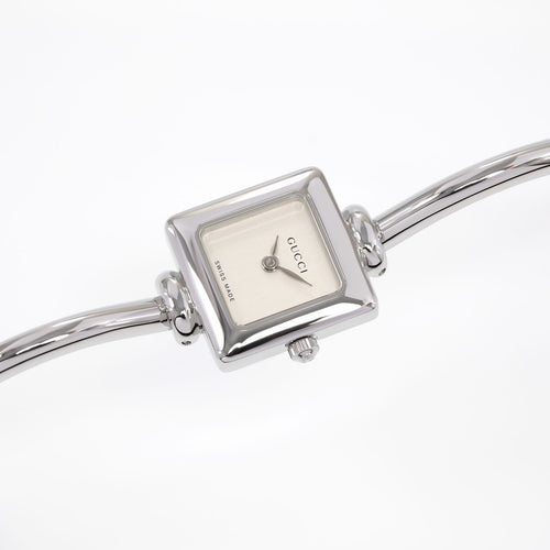 Gucci 1900L Ladies Silver Dial Square Watch on Bangle