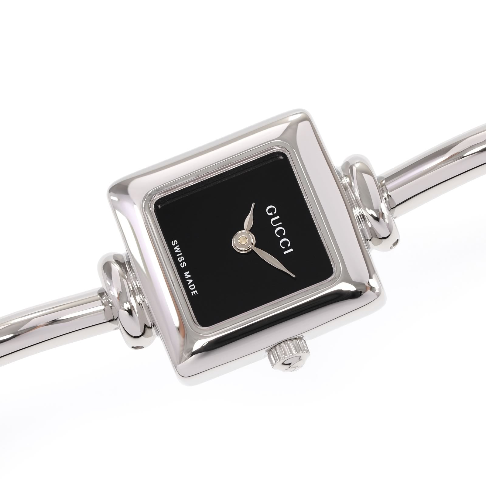 GUCCI バングル1900L ブラック Gucci 1900L Womens Silver Tone Bangle Quartz Watch Square Dial