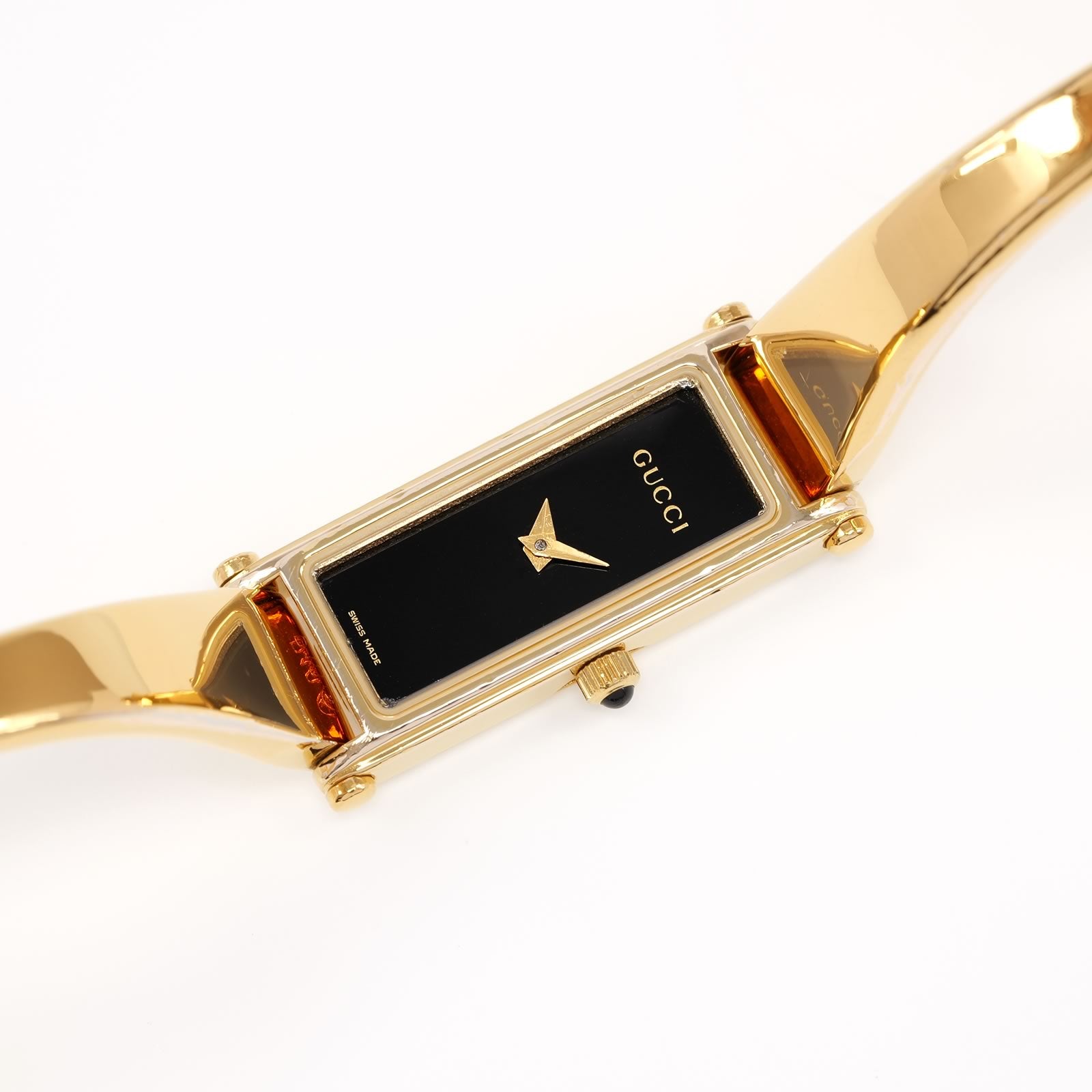 Gucci 1500L Black Dial 18k Gold Plated Bangle