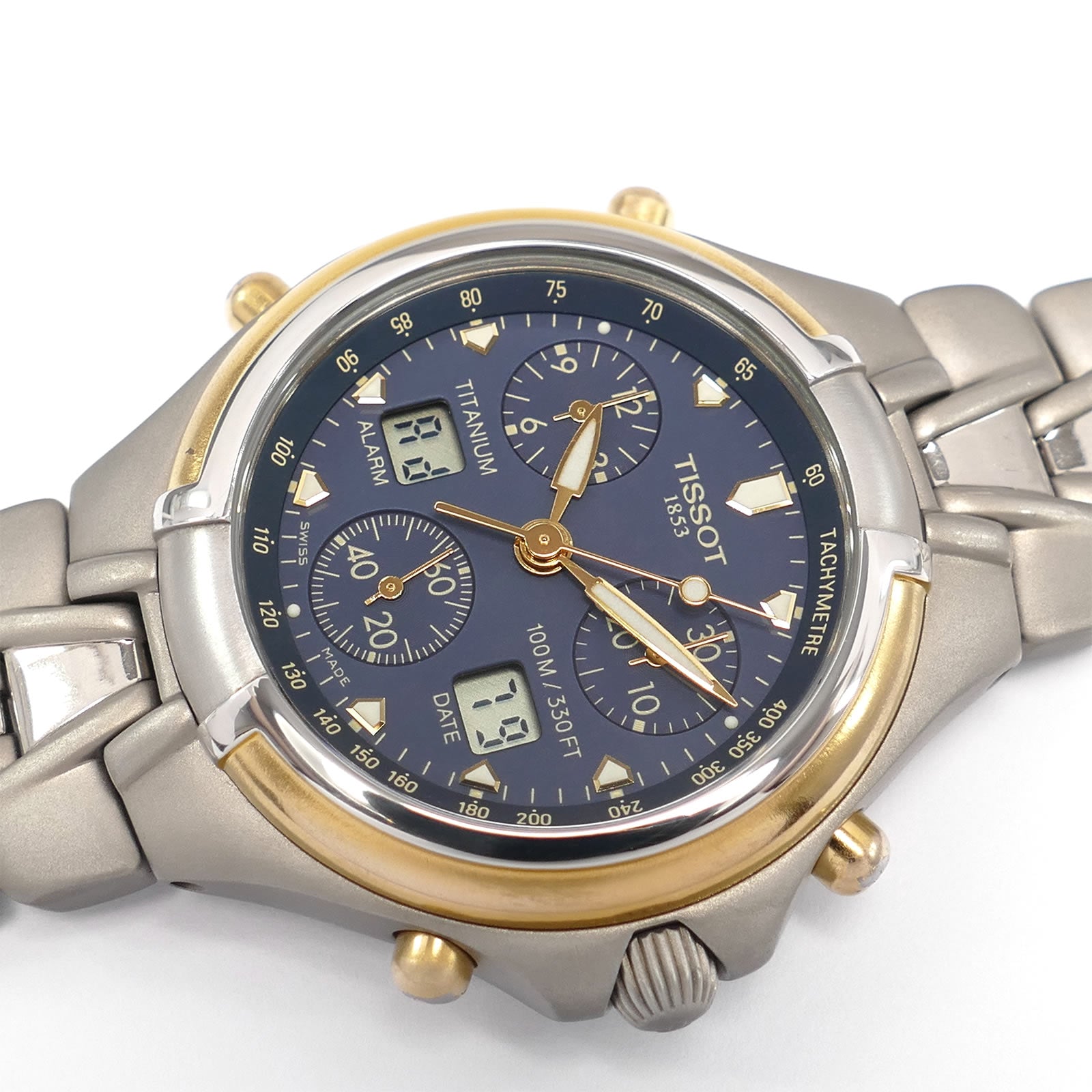 Tissot Titanium Chronograph Blue Dial T671 Classic 18k gold bezel