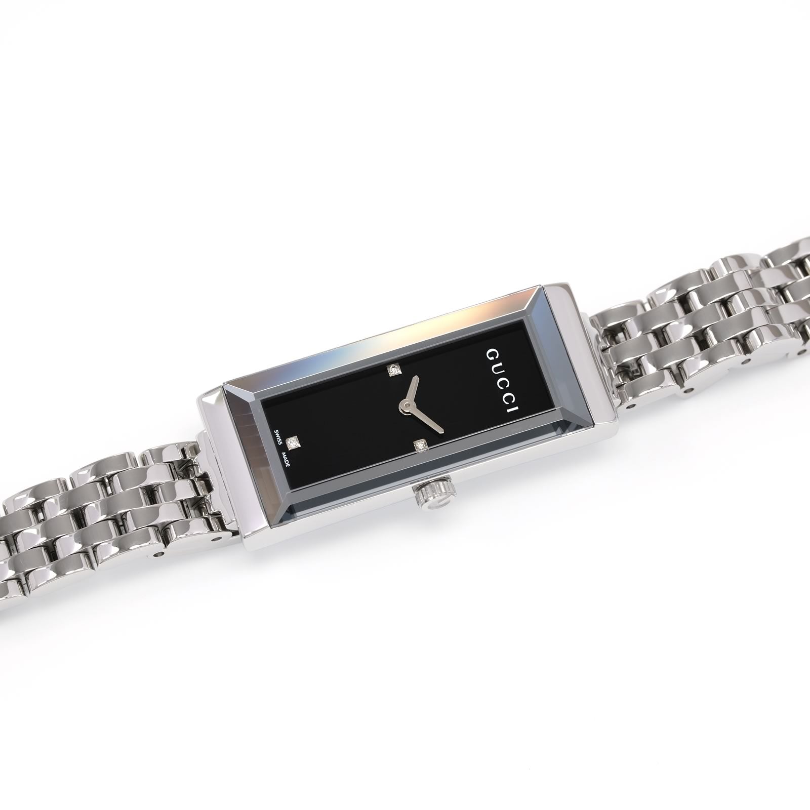 Gucci G-Frame Ladies Black Rectangular watch with 3 Diamonds YA127504