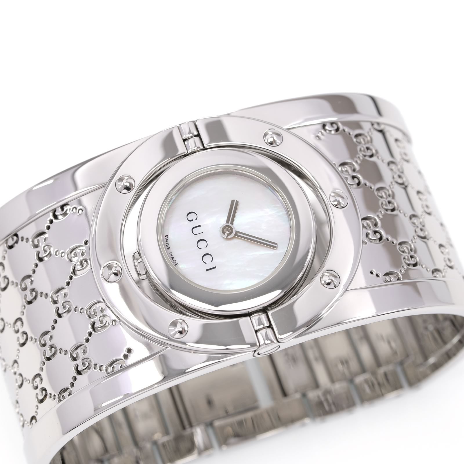 Gucci Twirl Ladies White Mother of Pearl Bangle watch YA112413