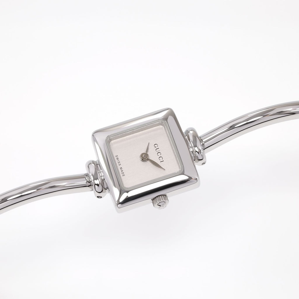 Gucci 1900L Ladies Silver Dial Square Watch on Bangle Stainless Steel