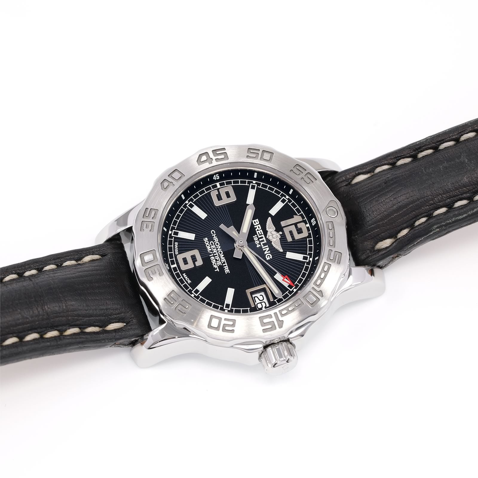 Breitling Colt 33 Ladies Black Dial A77387 watch with leather strap