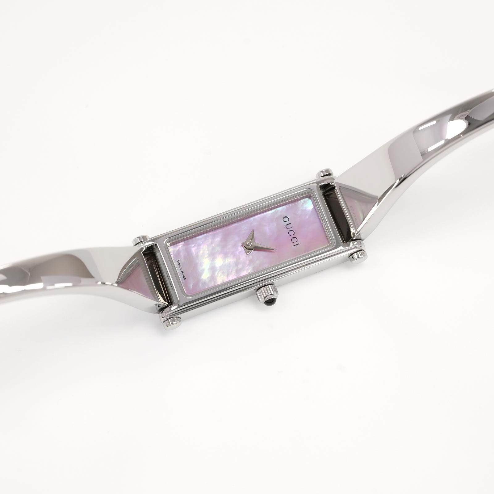 Gucci 1500L Pink Mother of Pearl Rectangular Dial watch on Bangle