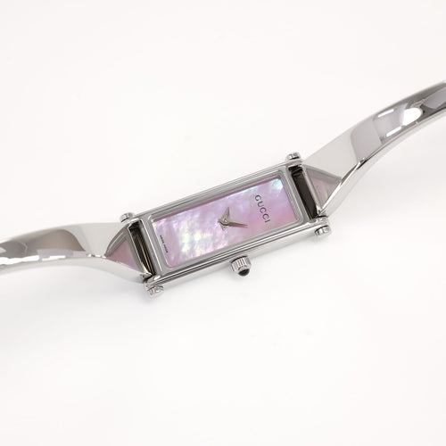 Gucci 1500L Pink Mother of Pearl Rectangular Dial watch on Bangle