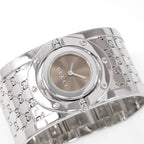 Gucci Twirl Brown Dial Wide Steel Stainless Bangle ladies watch YA112401
