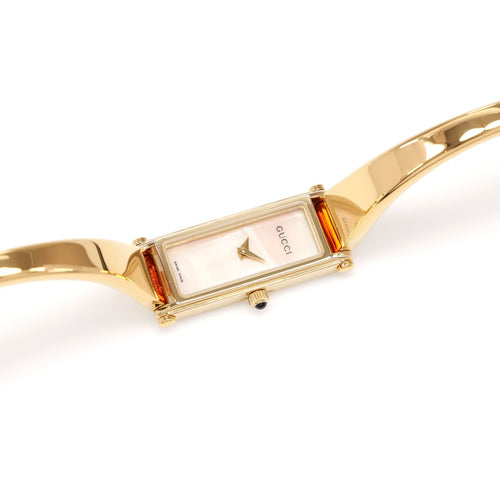 Gucci 1500L Ladies White Mother of Pearl 18k Gold Plated Rectangular Bangle watch