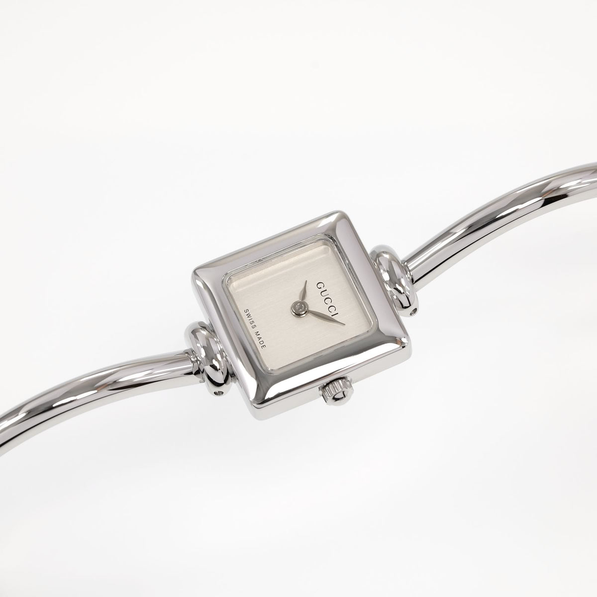 Gucci 1900L Ladies Silver Dial Square Bangle Watch Stainless Steel