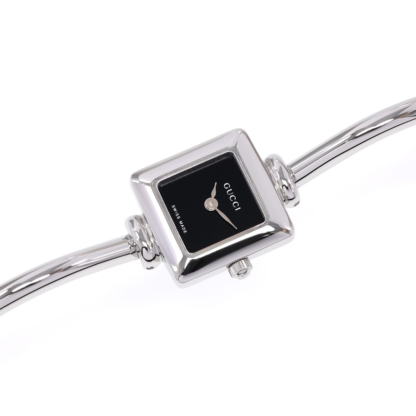 Gucci 1900L Ladies Black Dial Square Watch on Small Bangle