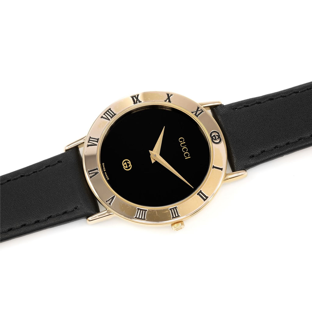 Gucci 3000M Black Dial 18k Gold Plated Roman Numeral Bezel men's vintage watch