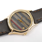Tissot Stylist F304 Grey / Blue / Red Woven Dial 18k Gold Plated
