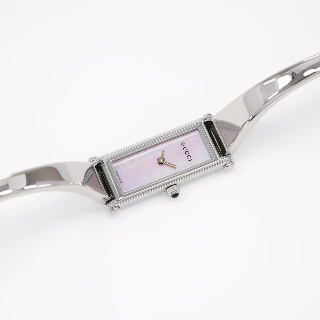Gucci 1500L Ladies Pink Mother of Pearl Rectangular Bangle Watch