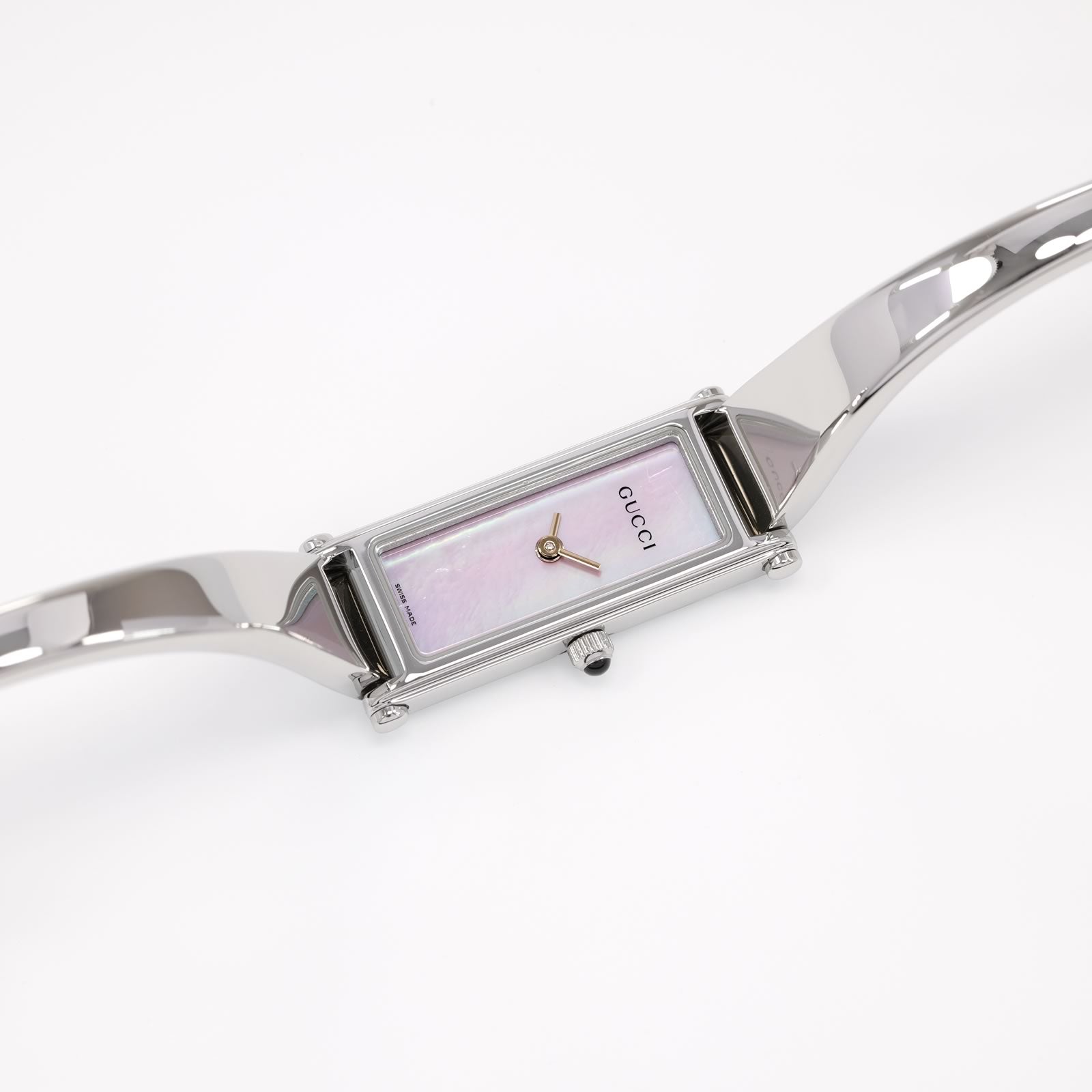 Gucci 1500L Ladies Pink Mother of Pearl Rectangular Bangle Watch