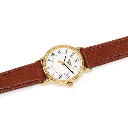 Longines Présence L4.220.2.11.2 Ladies Watch White Roman Numeral Dial all PVD gold on leather