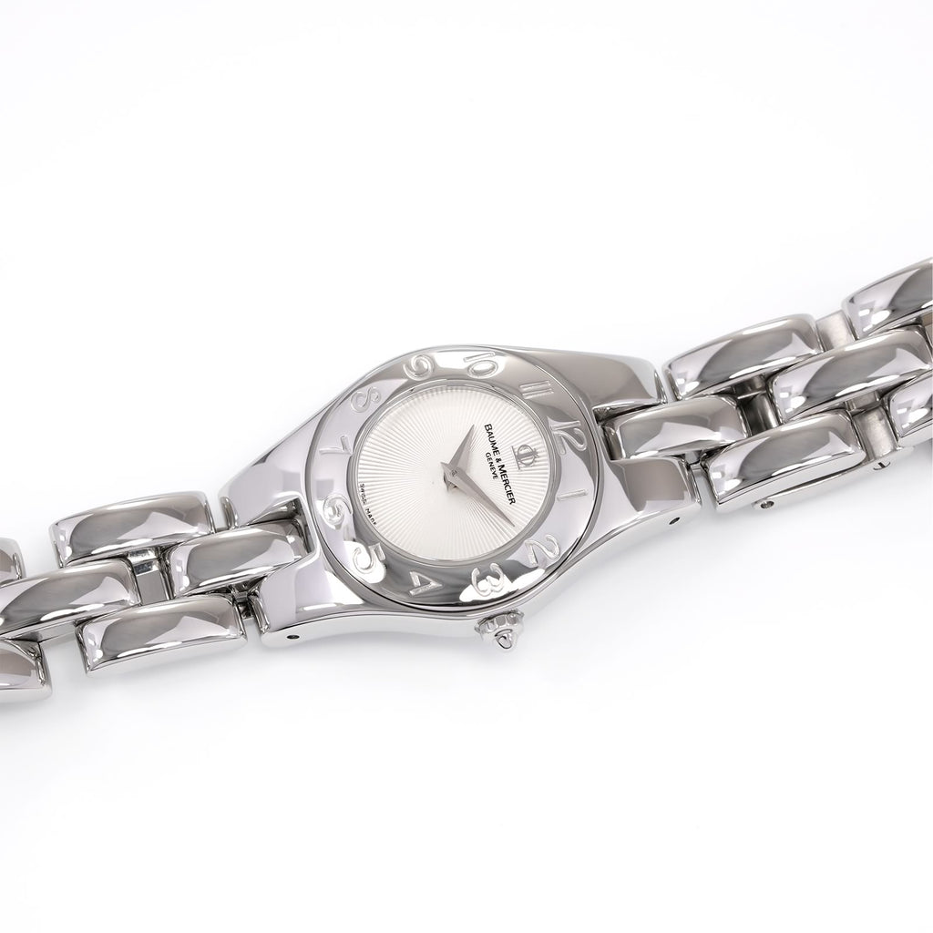 Baume & Mercier Linea 65305 Ladies Silver Guilloche Dial Arabic Numeral Bezel watch