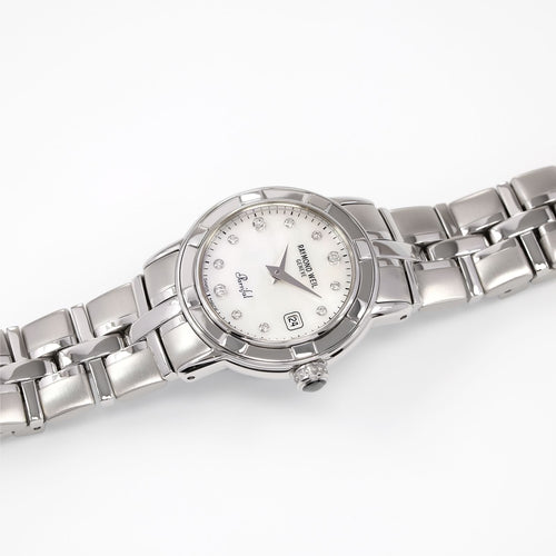 Raymond Weil Parsifal Ladies White Mother of Pearl dial watch with 11 Diamonds 9441-ST-97081