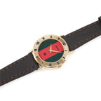 Gucci 3000L Red and Green Dial 18k Gold Plated Roman Numeral Bezel watch