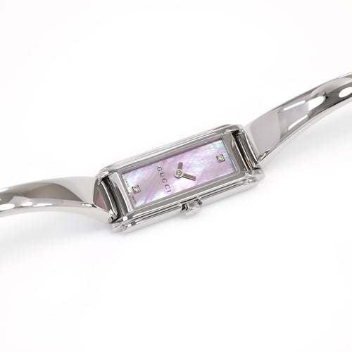 Gucci G-Line 109 Pink Mother of Pearl Rectangular 2 Diamond Bangle Watch YA109520