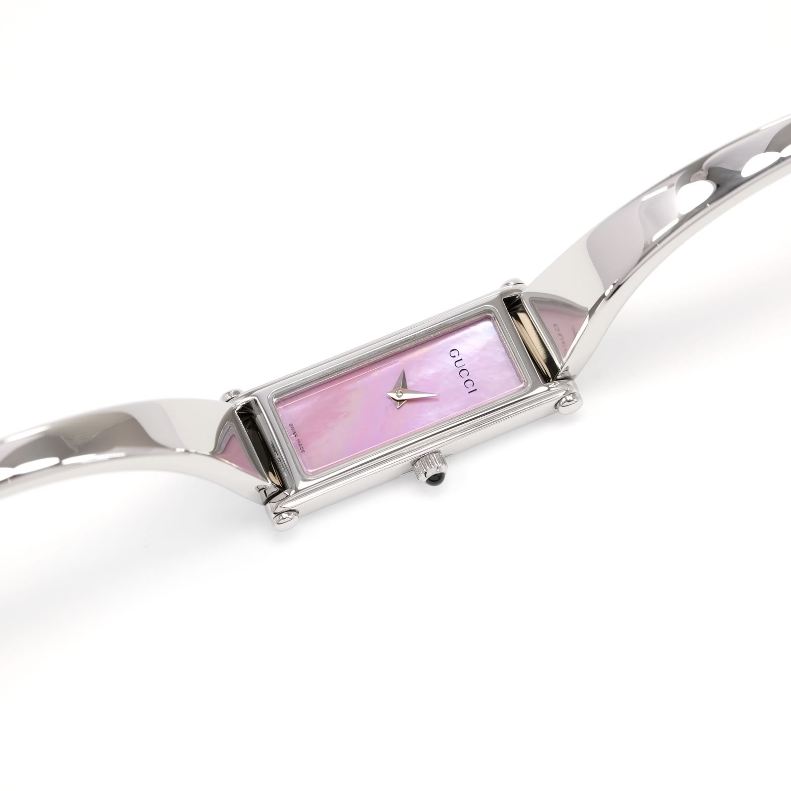 GUCCI 1500L ステンレススチール 時計(Bangle Watch) Gucci 1500L Ladies 12mm Pink Mother of Pearl Rectangular Bangle