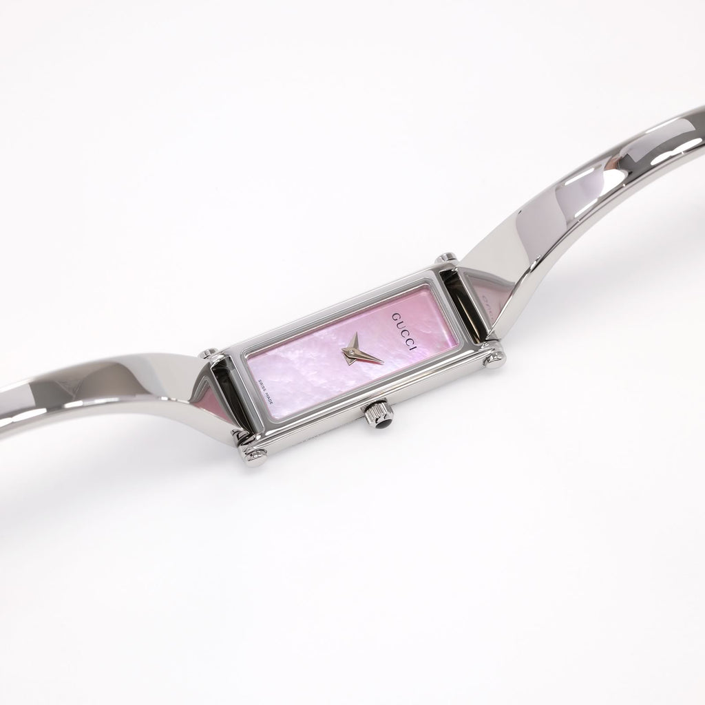 Gucci 1500L Ladies Pink Mother of Pearl Bangle Watch Rectangular