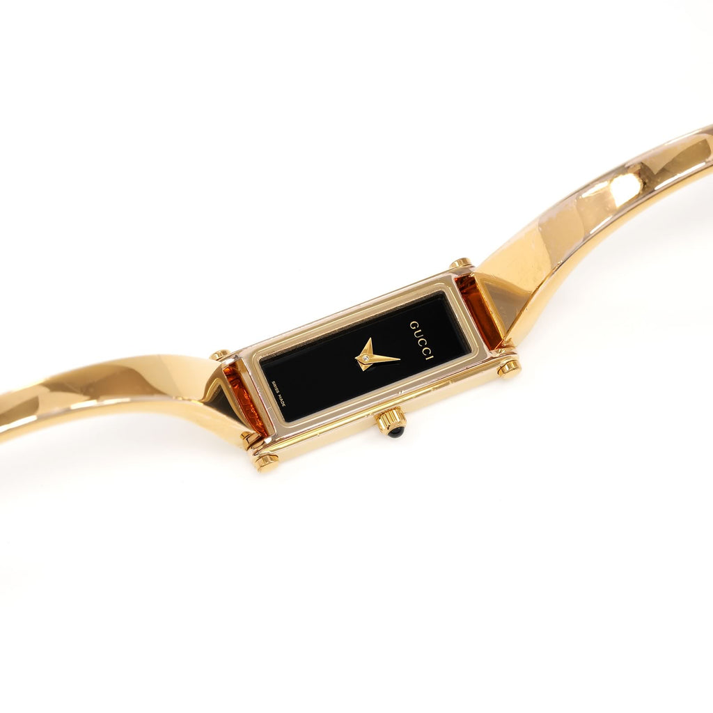 Gucci 1500L Ladies Black Rectangular Dial 18k Gold Plated Bangle watch