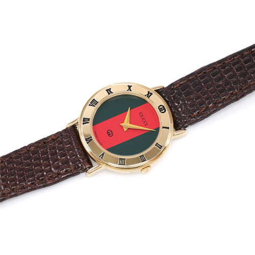 Gucci 3000L Red and Green Dial 18k Gold Plated ladies watch