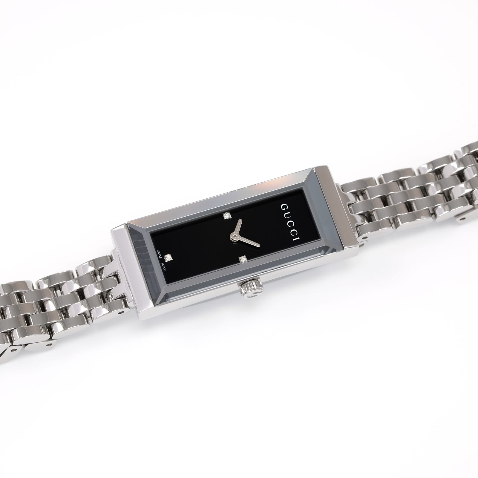 Gucci G-Frame Ladies Black Rectangular  Dial watch with 3 Diamonds YA127504