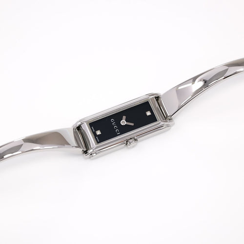Gucci G-Line 109 Ladies 14mm Black Bangle Watch 2 Diamonds