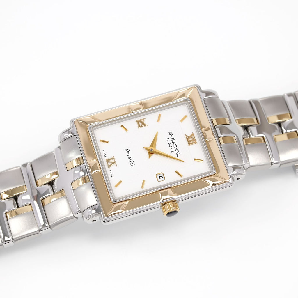 Raymond Weil Parsifal Men's 27mm White Dial Rectangular 18k Gold watch 9330-STG-00307