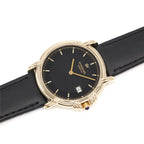 Raymond Weil Geneve 9155 Black Dial 18k Gold Plated men's watch on leather