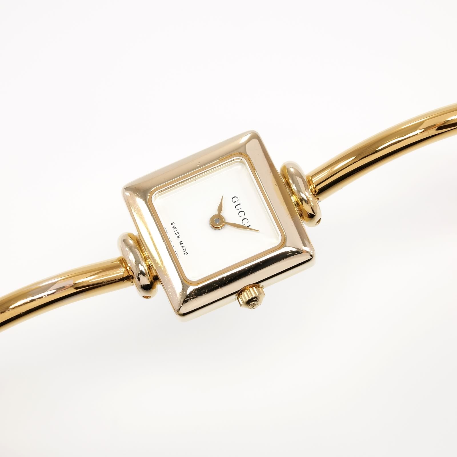 Gucci 1900L Square White Dial 18k Gold Plated on Bangle